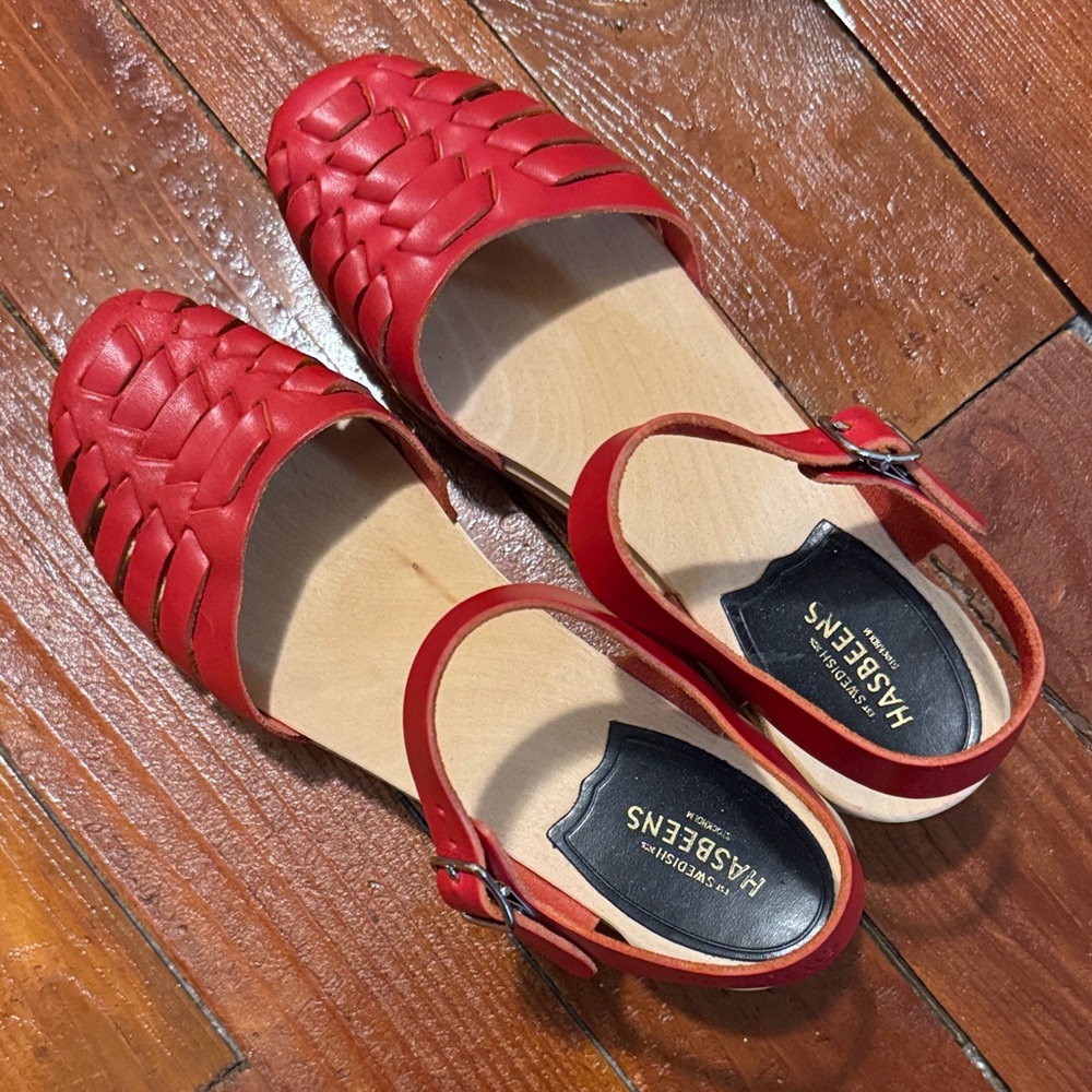 Red Leather Sandals by Swedish Hasbeens